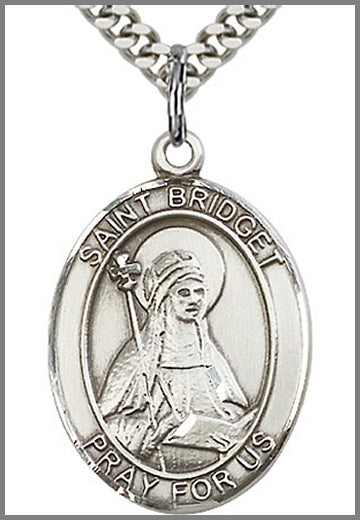 St. Bridget of Sweden Medal, Sterling Silver, 1"x3/4", 24" chain, # 64027-sale