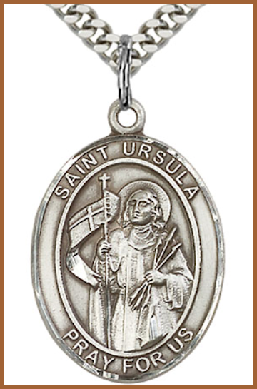 Sterling Silver Medal, 1"x3/4", St. Ursula, Your Choice of Chain, # 64029