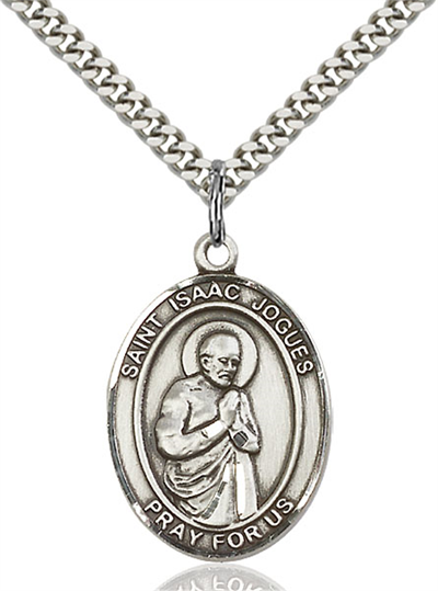 1"x3/4" Sterling Silver St. Isaac Jogues Medal, 24" Chain, # 64032-sale
