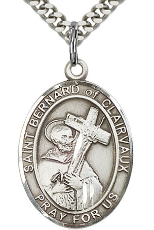 St. Bernard of Clarvaux Medal, Sterling Silver, 1"x3/4", Your choice of chain, # 64039