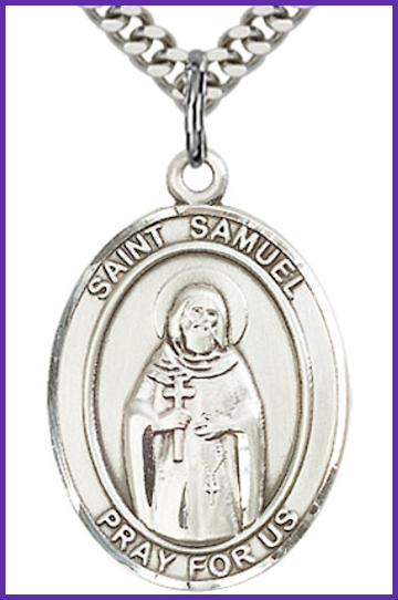 Sterling Silver Medal, 1"x3/4", St. Samuel, 24" Chain, # 64043-sale