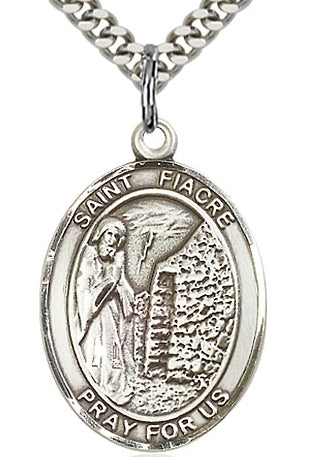 St. Fiacre Oval Medal, Sterling Silver, 1"x3/4", Your Choice of Chain, # 64053