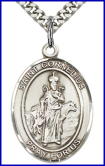 St. Cornelius Medal, Sterling Silver, 1"x3/4", 24" chain, # 64055-sale