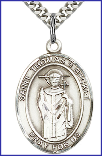 Sterling Silver Medal, 1"x3/4", St. Thomas a Becket, Your Choice of Chain, # 64057