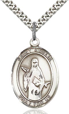 St. Amelia Medal, Sterling Silver, 3/4"x9/16", Your Choice of Chain, # 64082