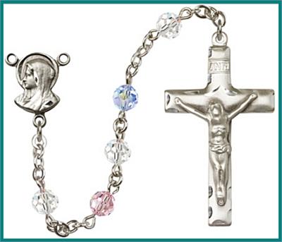 Silver Plate 6mm Swarovski Bead Rosary, Multi Color, # 64089