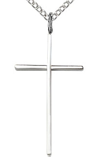 Thin Cross in Sterling Silver, 1-1/16", Your Choice of Chain, # 64115