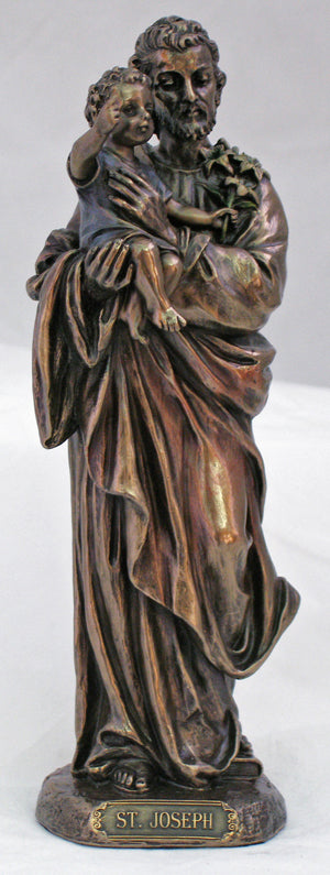 8" St. Joseph w/ Child Jesus Statue, Bronzed Resin, # 64126
