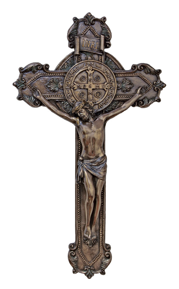 11" St. Benedict Wall Cross, Bronzed Resin, # 64132