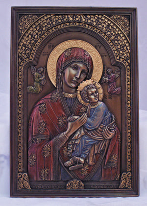 9" Our Lady of Perpetual Help Wall Plaque, Bronzed Resin, # 64135