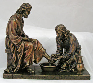 8"h x 7" Jesus Washing Feet Statue, Cold Cast Bronze Resin, # 64143