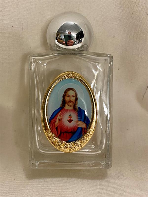 Sacred Heart of Jesus Glass Holy Water Bottle, 1 oz, 2.25", Made in Italy, 4-Count Value Pack, # 64166