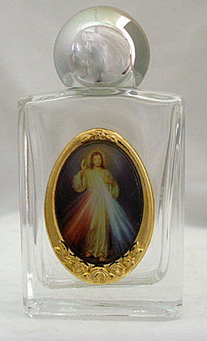 Divine Mercy Glass Holy Water Bottle, 1 oz, 2.25", Made in Italy, 4-Count Value Pack, # 64173