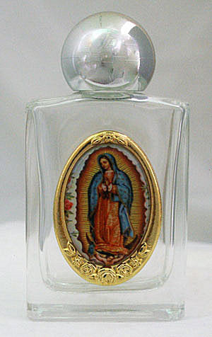 OL Guadalupe Glass Holy Water Bottle, 1 oz, 2.25", Made in Italy, 4-Count Value Pack, # 64175