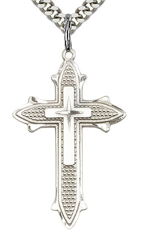 Star-Centered Cross, Sterling Silver, 1.25", Your Choice of Chain, # 64236