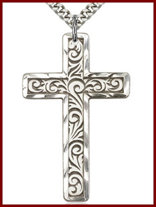 1-3/4" Floral Cross, Sterling Silver, Your Choice of Chain, # 64242