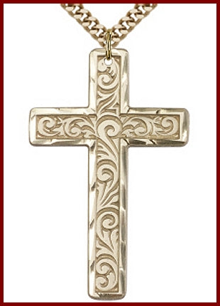 1-3/4" Floral Cross, 14kt Gold Filled, Your Choice of Chain, # 64243