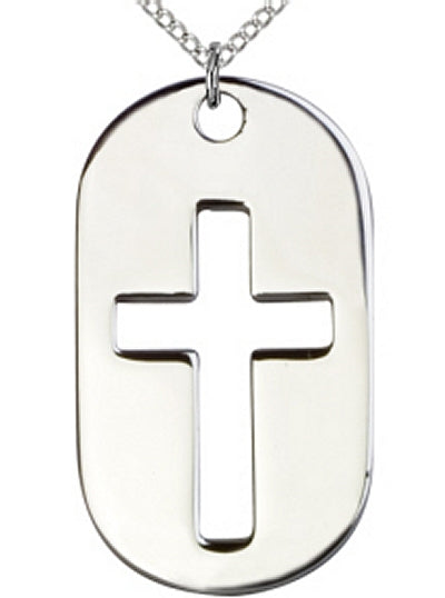 Cross Dog Tag, Sterling Silver, 1-3/8", Your Choice of Chain, # 64254