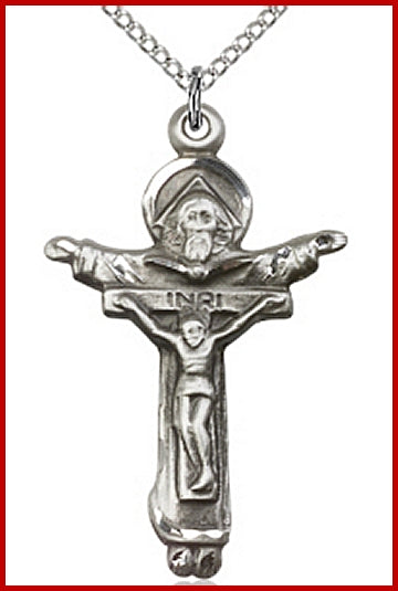 1-3/8" Sterling Silver Trinity Crucifix, Your Choice of Chain, # 64268