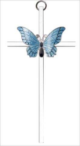 6" Resurrection Blue Butterfly Cross, Gold-Tone on Nickel Plated Cross, # 64271
