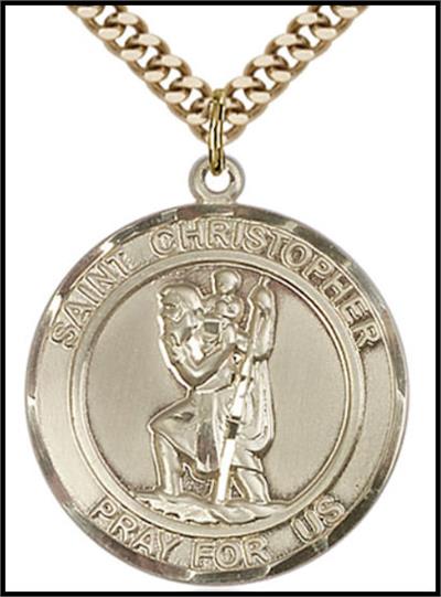 St. Christopher 14kt Gold Filled Medal, 1" dia., Your Choice of Chain, # 64290