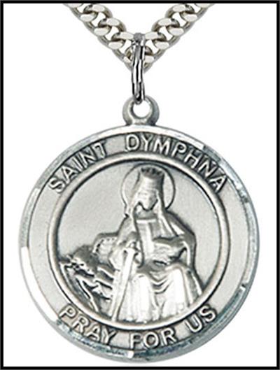 Saint Dymphna Sterling Silver Medal, 1" dia., Your Choice of Chain, # 64291
