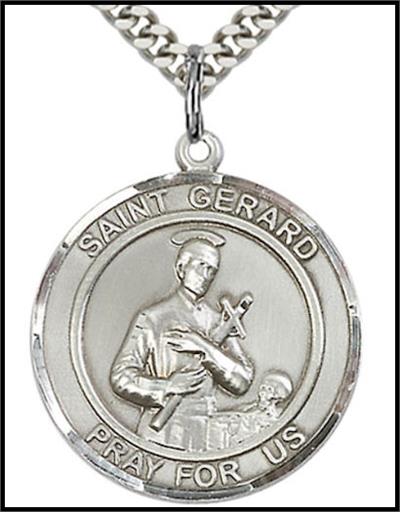 Saint Gerard Sterling Silver Medal, 1" dia., Your Choice of Chain, # 64303