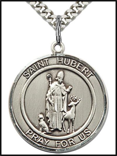 Saint Hubert Sterling Silver Medal, 1" dia., Your Choice of Chain, # 64307