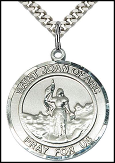 Saint Joan of Arc Sterling Silver Medal, 1" dia., Your Choice of Chain, # 64313