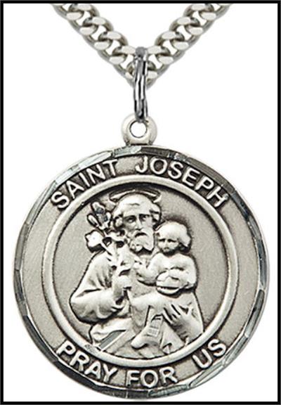 Saint Joseph & Child Sterling Silver Medal, 1" dia., Your Choice of Chain, # 64317