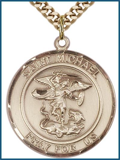 Saint Michael 14kt Gold Filled Medal, 1" dia., Your Choice of Chain, # 64334