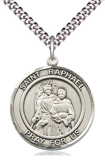 St. Raphael Round Medal, Sterling Silver, 3/4", Your Choice of Chain, # 64397
