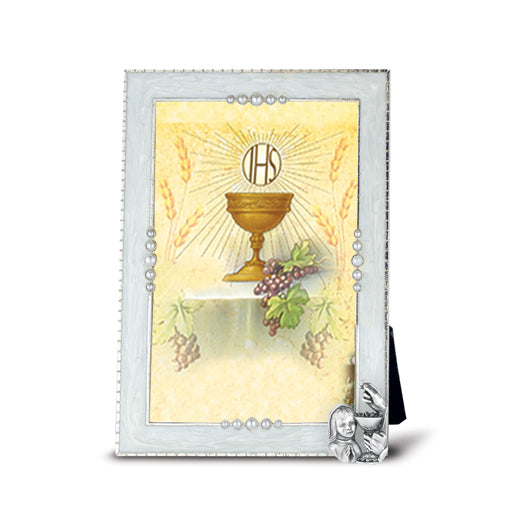 COMMUNION Girl WITH CHALICE ON PEARLIZED FRAME, # 6445