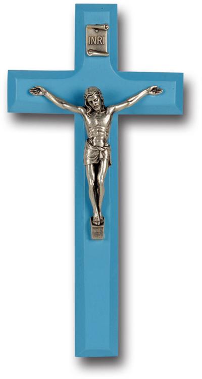7" Blue Cross, Antique Silver Plated Corpus, # 64549