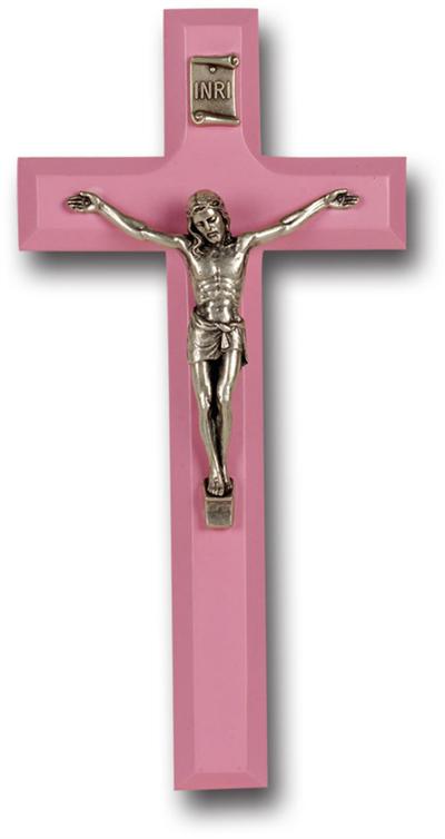 7" Pink Cross, Antique Silver Plated Corpus, # 64551