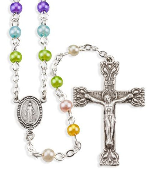 4mm Multi-Color Imitation Pearl Bead Rosary, # 6460