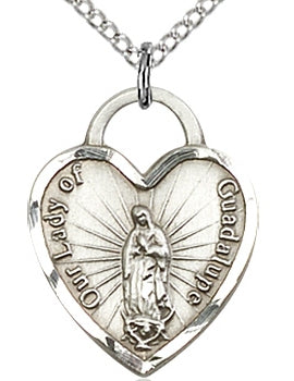Sterling Silver O.L. Guadalupe Heart Medal, 5/8", Your Choice of Chain, # 64961