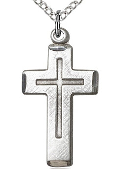 Sterling Silver Cross, 7/8", Your Choice of Chain, # 64964
