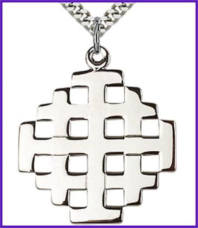 1-3/8" Jerusalem Cross, Sterling Silver, Your Choice of Chain, # 64966