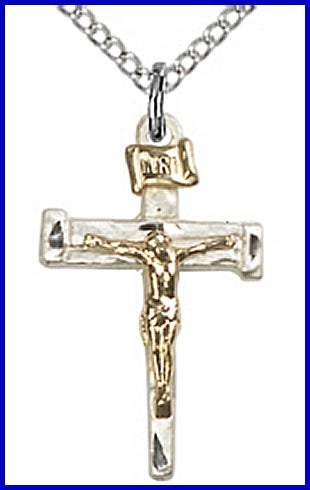 1-1/8" Gold Filled over Sterling Silver Nail Crucifix, Your Choice of Chain, # 64969