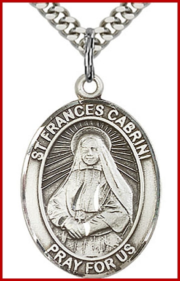 St. Frances Cabrini Medal, Sterling Silver, 1"x3/4", Your choice of chain, # 64981