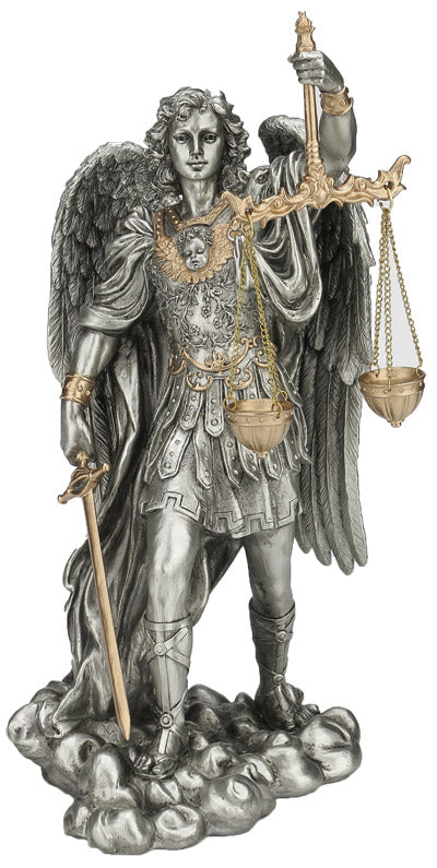 11" St. Michael with Scales, Bronze & Pewter Style Resin, # 65011