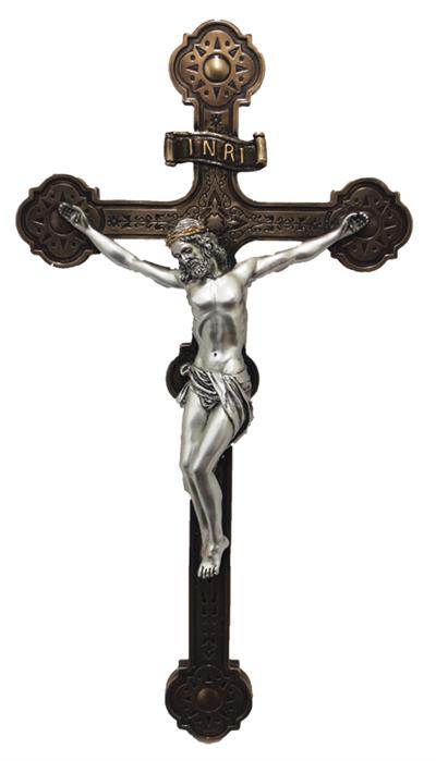 14" Bronze & Pewter Finish Crucifix, # 65013