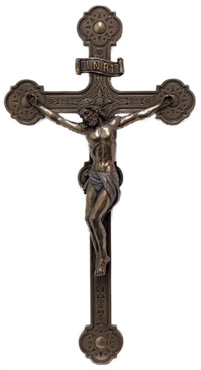 14" Bronzed Resin Ornate Crucifix, # 65030