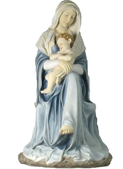 26" Colored Resin Seated Madonna & Child, # 65045