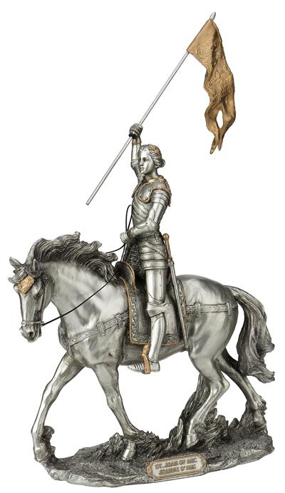 10" x 14" St. Joan of Arc Statue, Pewter Finished Resin, # 65050