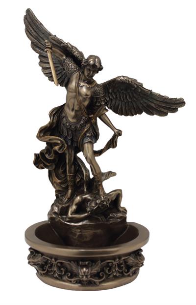 8" St. Michael Holy Water Font, Bronzed Resin, Stands or Hangs, # 65064
