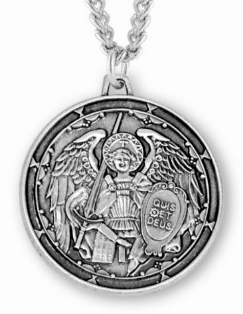Saint Michael Sterling Silver Medal, 13/16", Your Choice of Chain, # 6523