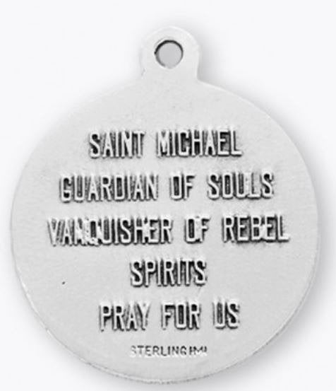 Saint Michael Round Sterling Silver Medal, 13/16", Your Choice of Chain, # 6532