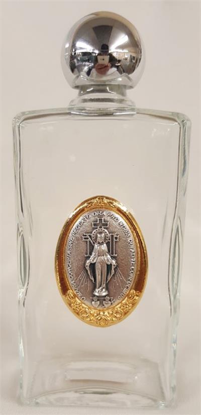 Miraculous Medal Glass Holy Water Bottles, 8oz, 5" Made in Italy, 3-Count Value Pack, # 65349